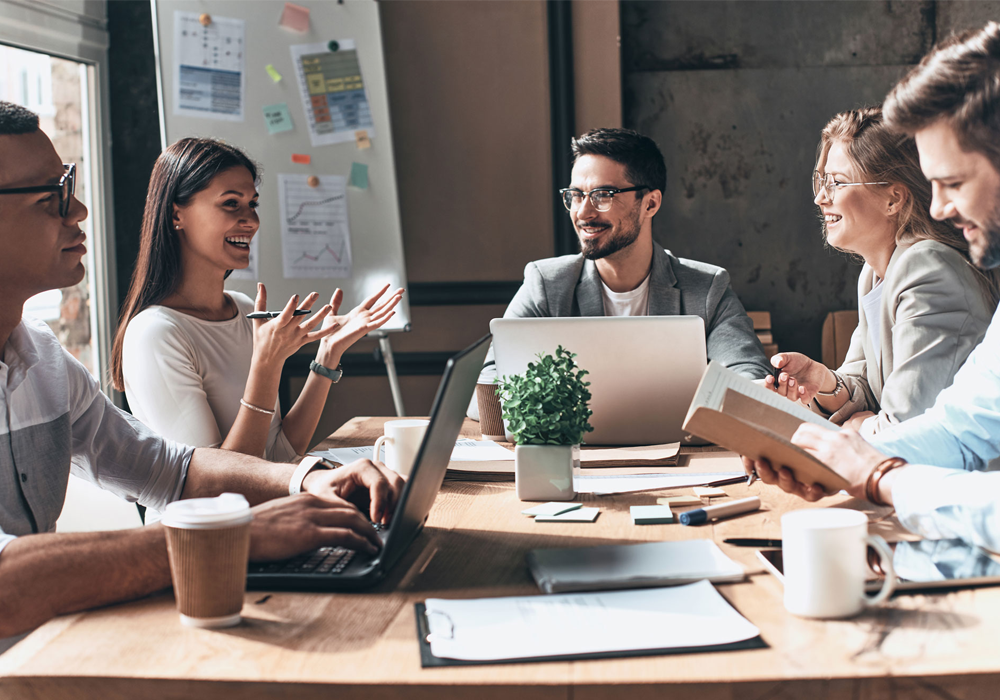 Group of workers collaborating on a project